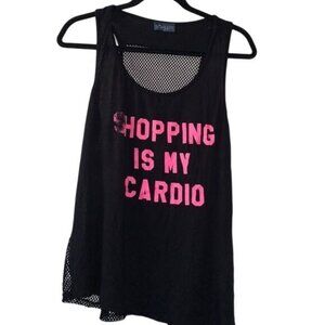 Scarlett Black Mesh Tank Top "Shopping Is My Cardio" Graphic XL